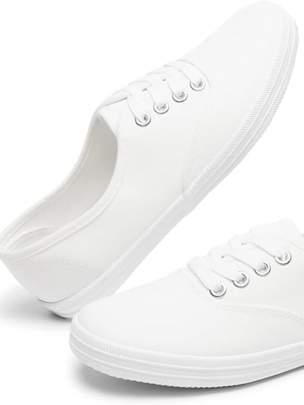 Womens White Canvas Sneakers Low Top Lace-up Canvas Shoes Lightweight Casual